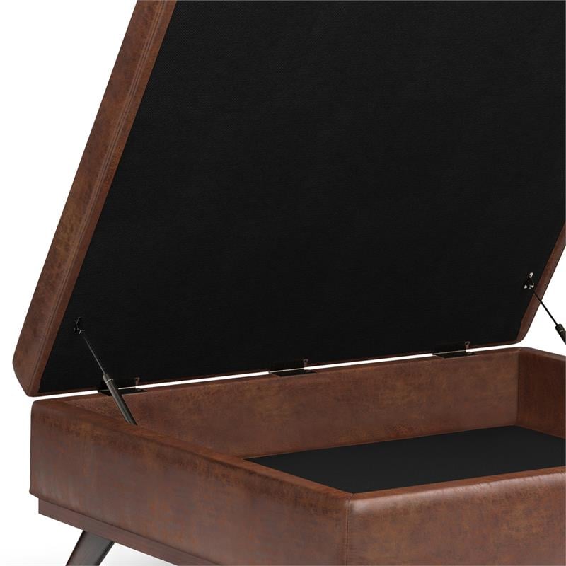 Owen 40 in.W Coffee Table StorageOttoman in Distressed Saddle Brown Faux Leather
