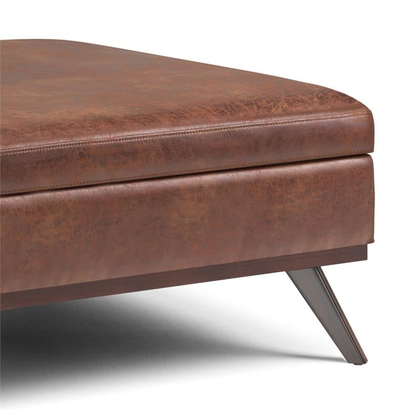 Owen 40 in.W Coffee Table StorageOttoman in Distressed Saddle Brown Faux Leather