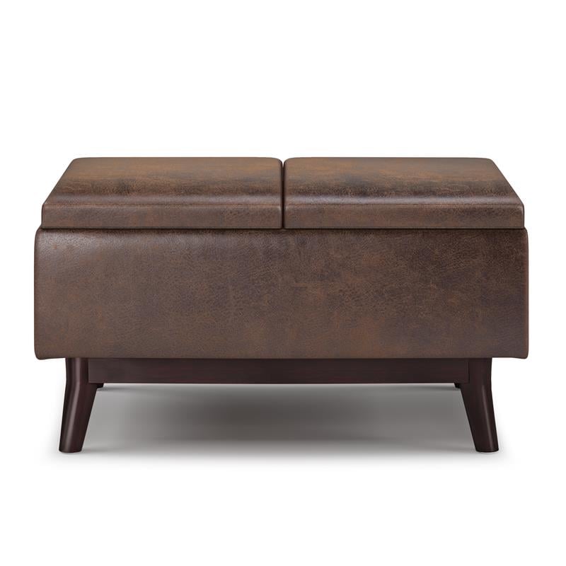Owen 34 in.W Storage Coffee Table in Distressed Chestnut Brown Faux Leather
