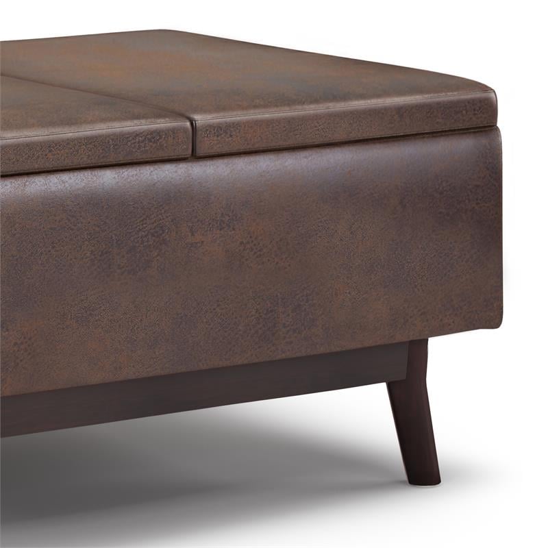 Owen 34 in.W Storage Coffee Table in Distressed Chestnut Brown Faux Leather