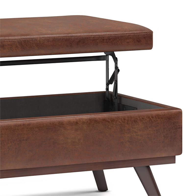 Owen 42 in.W Table Storage Ottoman in Distressed Saddle Brown Faux Leather