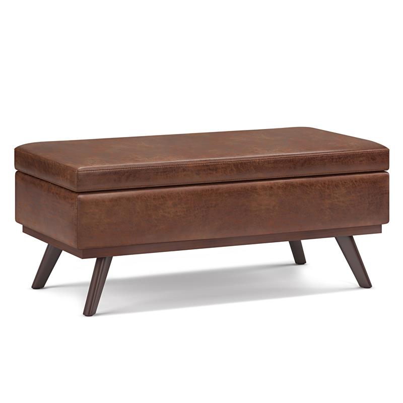 Owen 42 in.W Table Storage Ottoman in Distressed Saddle Brown Faux Leather