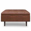 Shay 38 in.W Large Coffee Table Ottoman in Distressed Saddle Brown Faux Leather