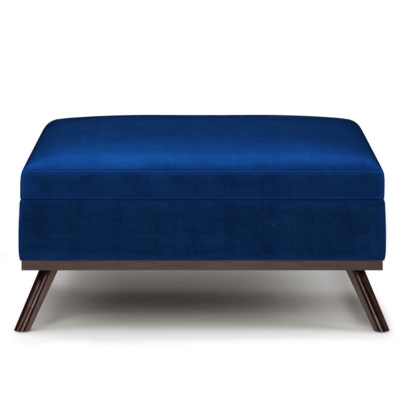 Owen 36 in.W Mid Century Coffee Table Storage Ottoman in Blue Velvet