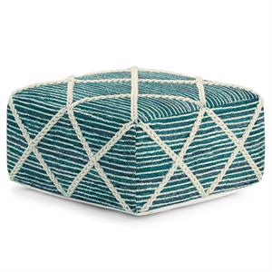 Cowan Contemporary Square Pouf in Teal Natural Handloom Woven