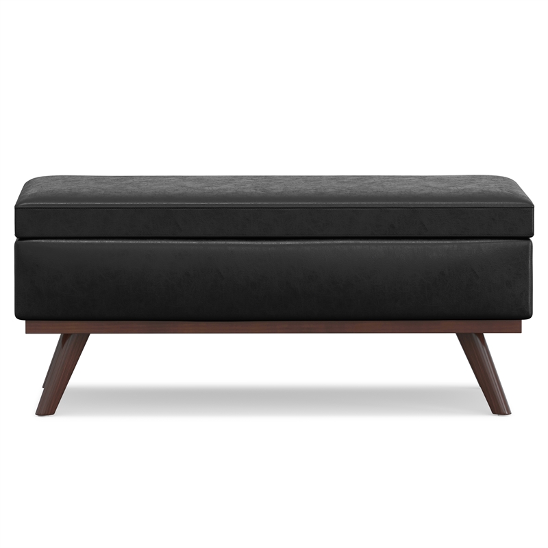 Owen 42 in.W LiftTop Large Coffee Table Ottoman in Distressed Black Faux Leather