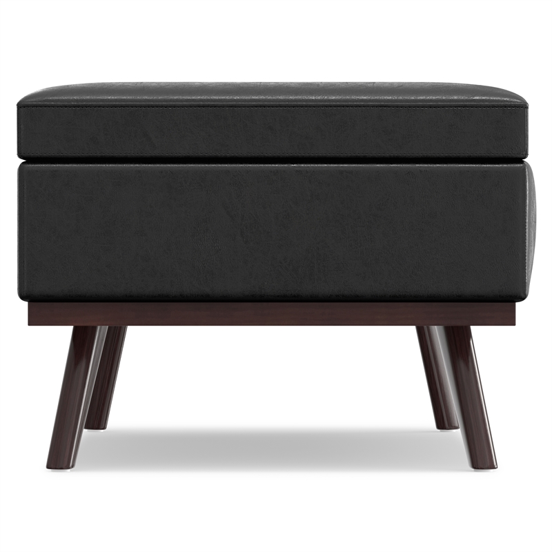 Owen 42 in.W LiftTop Large Coffee Table Ottoman in Distressed Black Faux Leather
