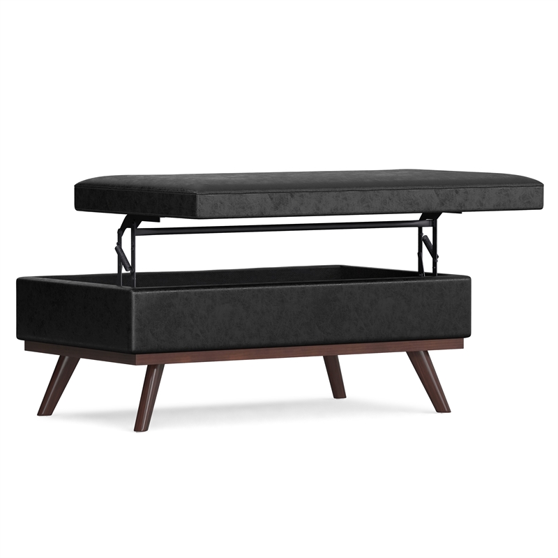 Owen 42 in.W LiftTop Large Coffee Table Ottoman in Distressed Black Faux Leather