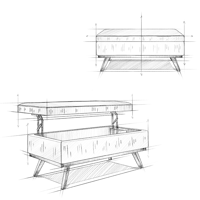 Owen 42 in.W LiftTop Large Coffee Table Ottoman in Distressed Black Faux Leather