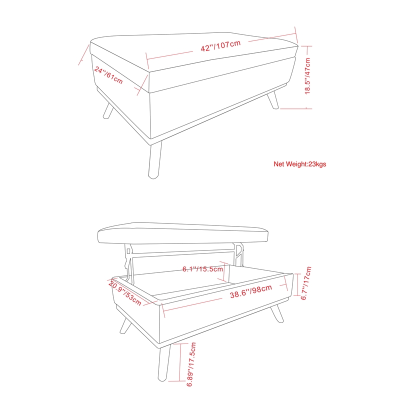 Owen 42 in.W LiftTop Large Coffee Table Ottoman in Distressed Black Faux Leather