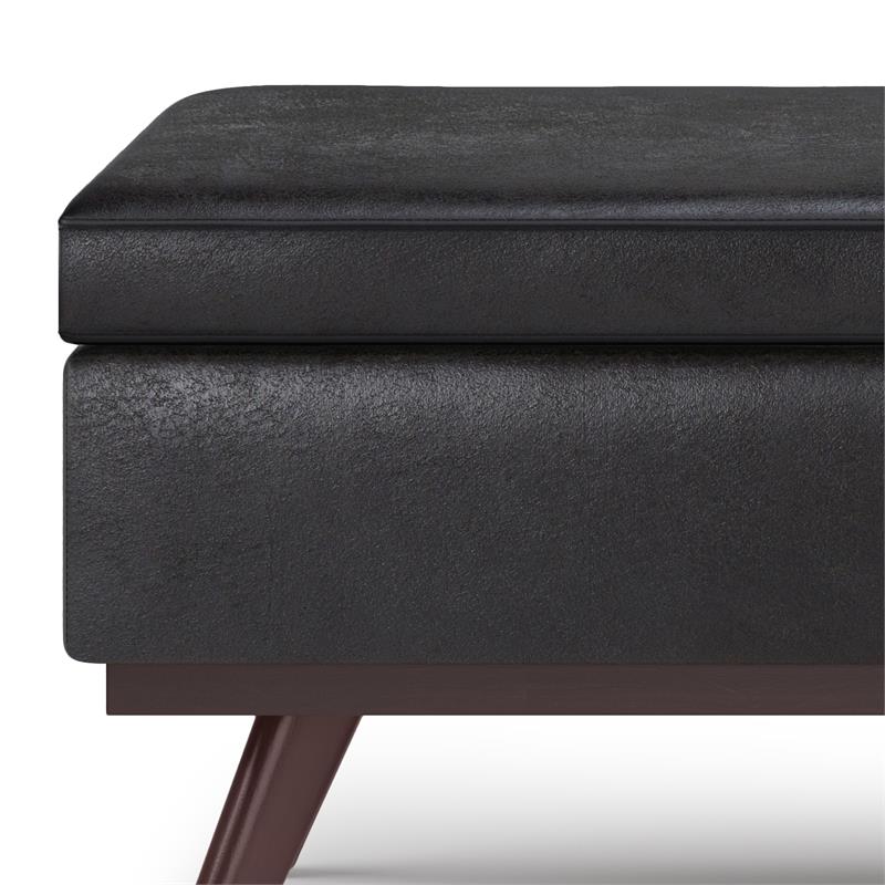 Owen 42 in.W LiftTop Large Coffee Table Ottoman in Distressed Black Faux Leather