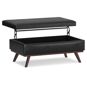 Owen 42 in.W LiftTop Large Coffee Table Ottoman in Distressed Black Faux Leather