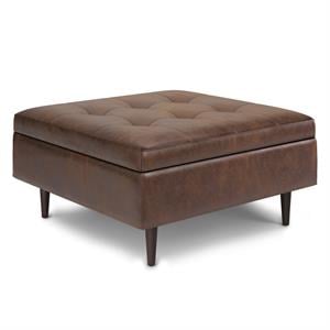 shay 38 in.w table storage ottoman in distressed chestnut brown faux leather