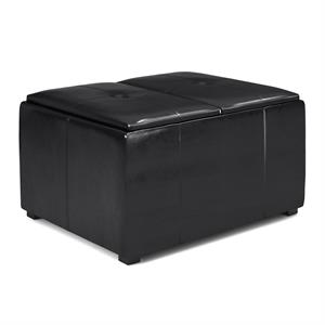 avalon 34in.w  coffee table storage ottoman in midnight black faux air leather