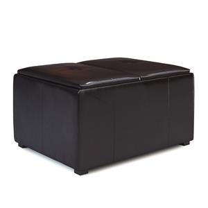 avalon 34 in.w coffee table storage ottoman in tanners brown faux air leather