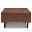 Shay 34in W Coffee Table Storage Ottoman in Distressed Saddle Brown Faux Leather