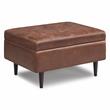 Shay 34in W Coffee Table Storage Ottoman in Distressed Saddle Brown Faux Leather