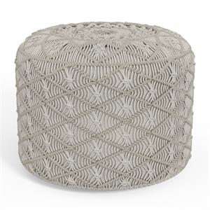 Coates Contemporary Round Macrame Pouf in Cloud Gray Cotton