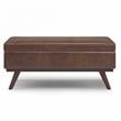 Owen 42in.W Lift top Coffee Table in Distressed Chestnut Brown Faux Leather