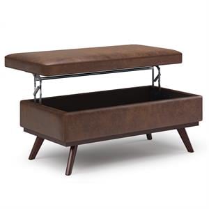 Owen 42in.W Lift top Coffee Table in Distressed Chestnut Brown Faux Leather