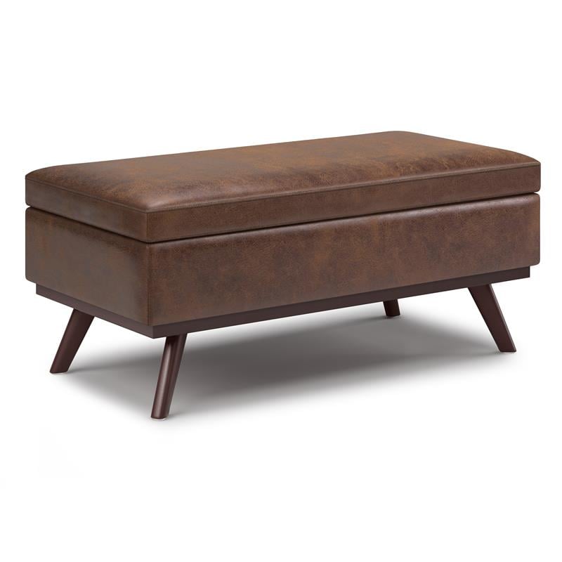 Owen 42in.W Lift top Coffee Table in Distressed Chestnut Brown Faux Leather