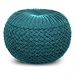 Grafton Transitional Round Pouf in Teal Green Velvet Fabric with Woven Details