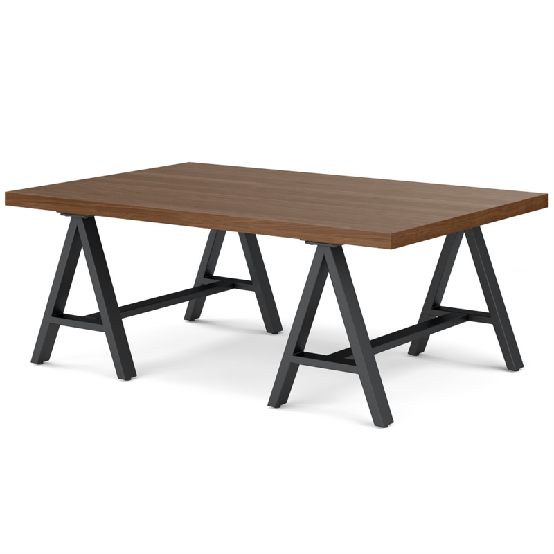 Sawhorse Industrial 48 inch Wide SOLID WALNUT WOOD and Metal Coffee Table