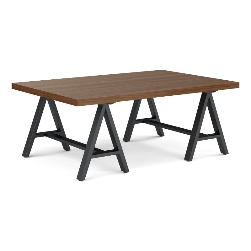 Sawhorse Industrial 48 inch Wide SOLID WALNUT WOOD and Metal Coffee Table