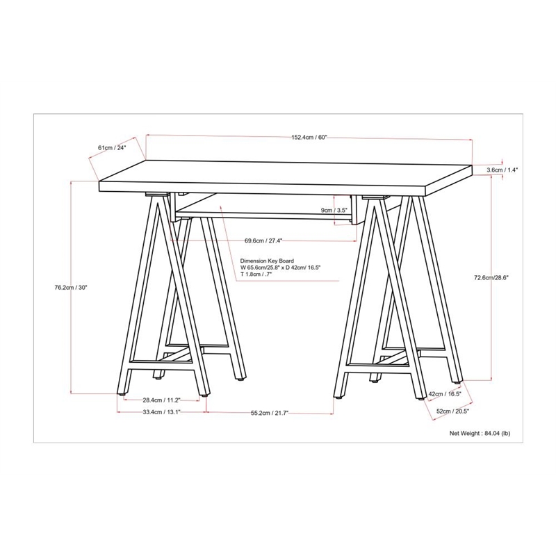 Sawhorse Industrial 60 inch Wide SOLID WALNUT WOOD and Metal Desk