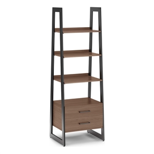 sawhorse 48 inch wide solid walnut veneer and metal ladder shelf with storage