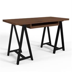 sawhorse industrial 50 inch wide solid walnut veneer and metal small desk