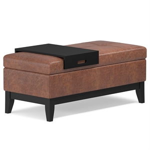 Oregon 42&quot W Storage Ottoman Bench in Distressed Saddle Brown Faux Leather