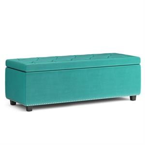 Hamilton 48&quot W Traditional Rectangle Storage Ottoman in Aqua Blue Velvet Fabric