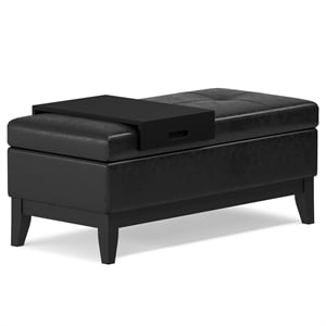 Oregon 42&quot Wide Storage Ottoman Bench with Tray in Distressed Black Faux Leather