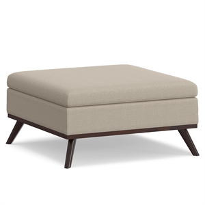 Owen 36 in. Wide Square Coffee Table Storage Ottoman in Natural Polyester Fabric