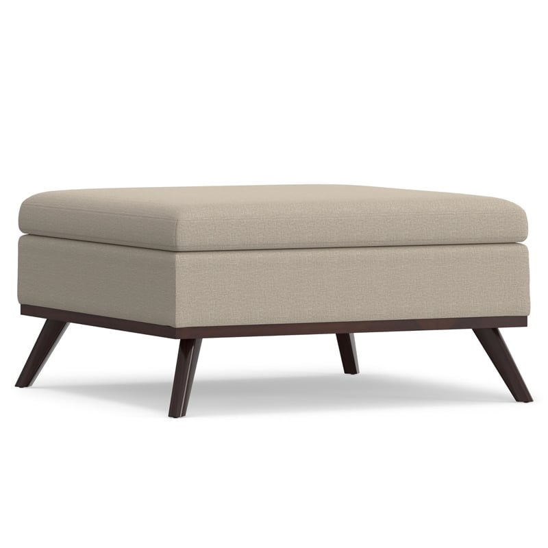 Owen 36 in. Wide Square Coffee Table Storage Ottoman in Natural Polyester Fabric