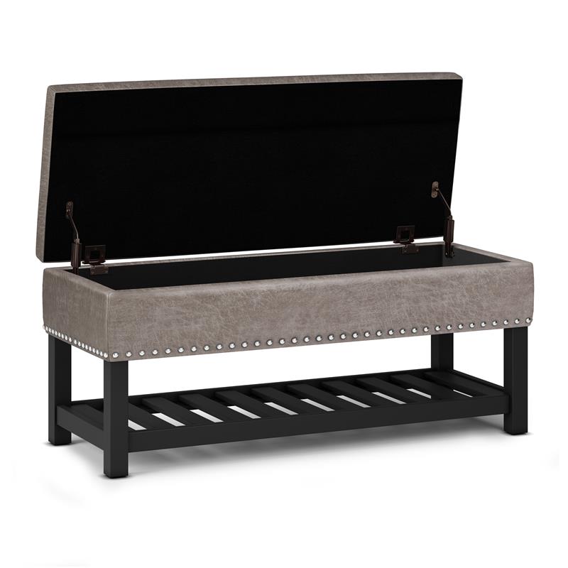 Lomond 43 in. W Rectangle Storage Ottoman Bench in Distressed Gray Faux Leather