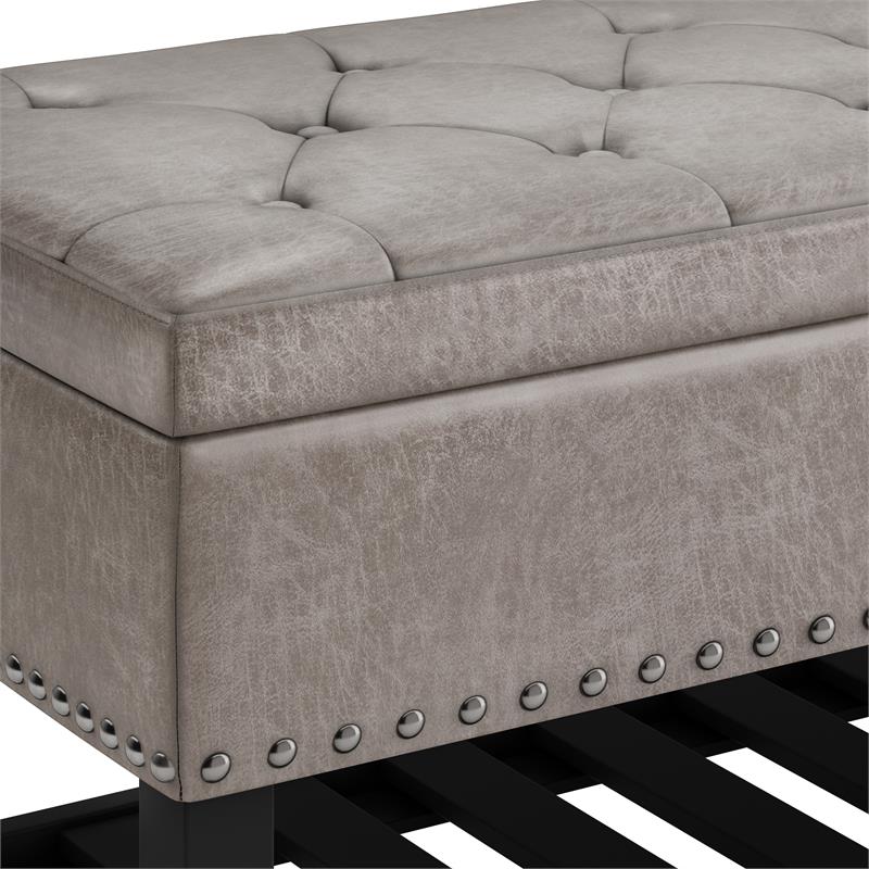 Lomond 43 in. W Rectangle Storage Ottoman Bench in Distressed Gray Faux Leather