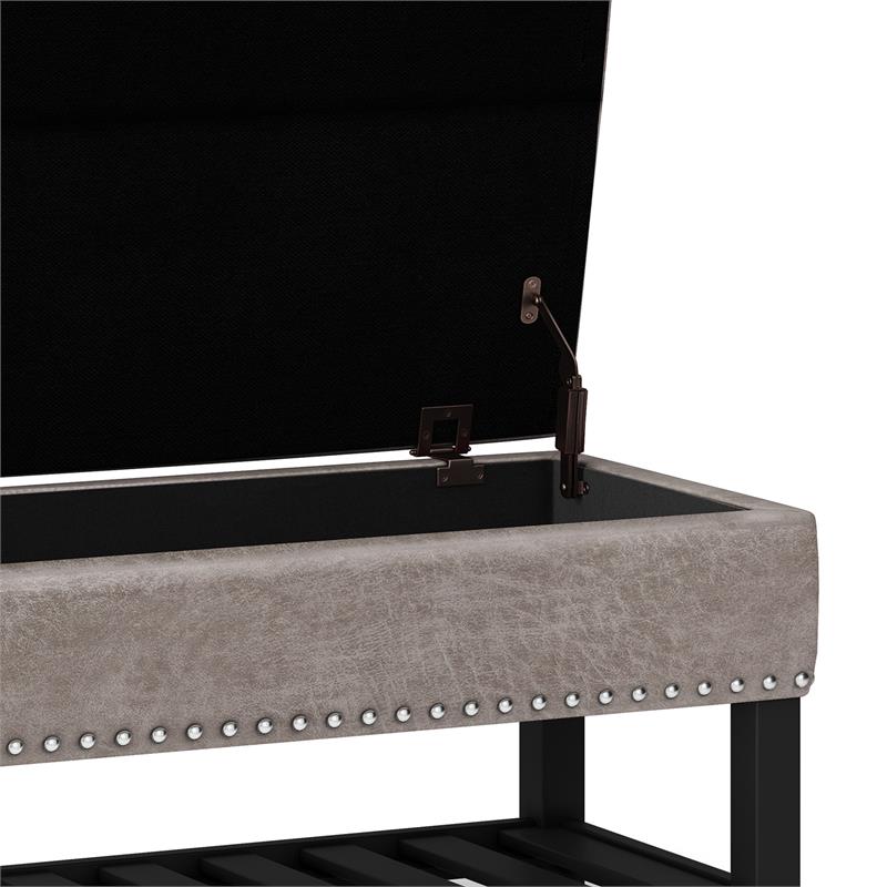 Lomond 43 in. W Rectangle Storage Ottoman Bench in Distressed Gray Faux Leather