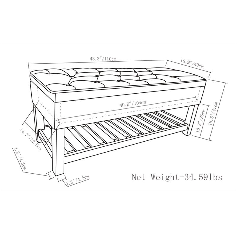 Lomond 43 in. W Rectangle Storage Ottoman Bench in Distressed Gray Faux Leather