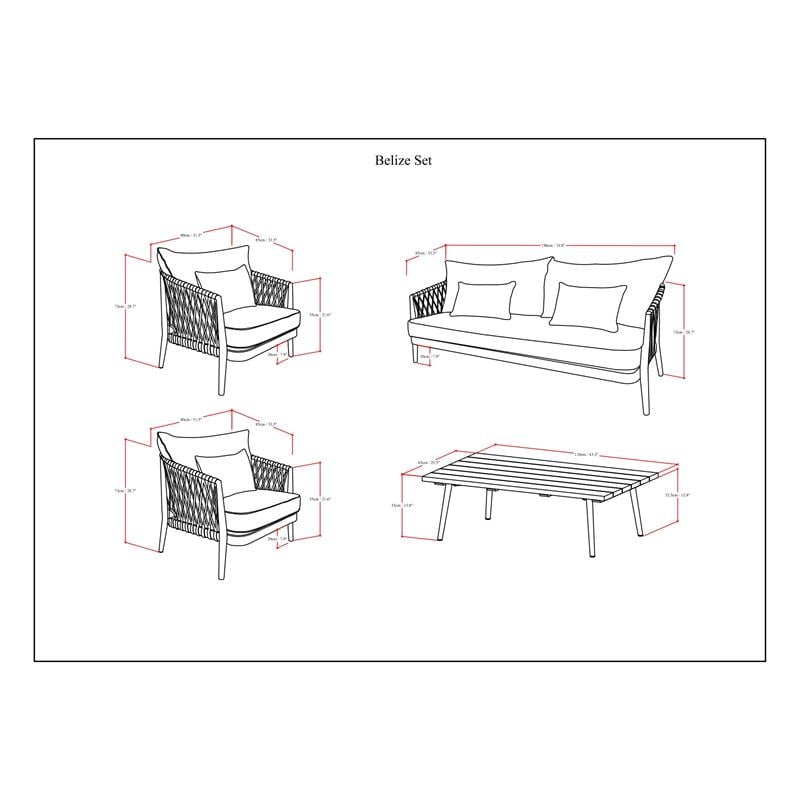 Belize Contemporary 4 Piece Outdoor Conversation Set in Gray Sand Drift Fabric