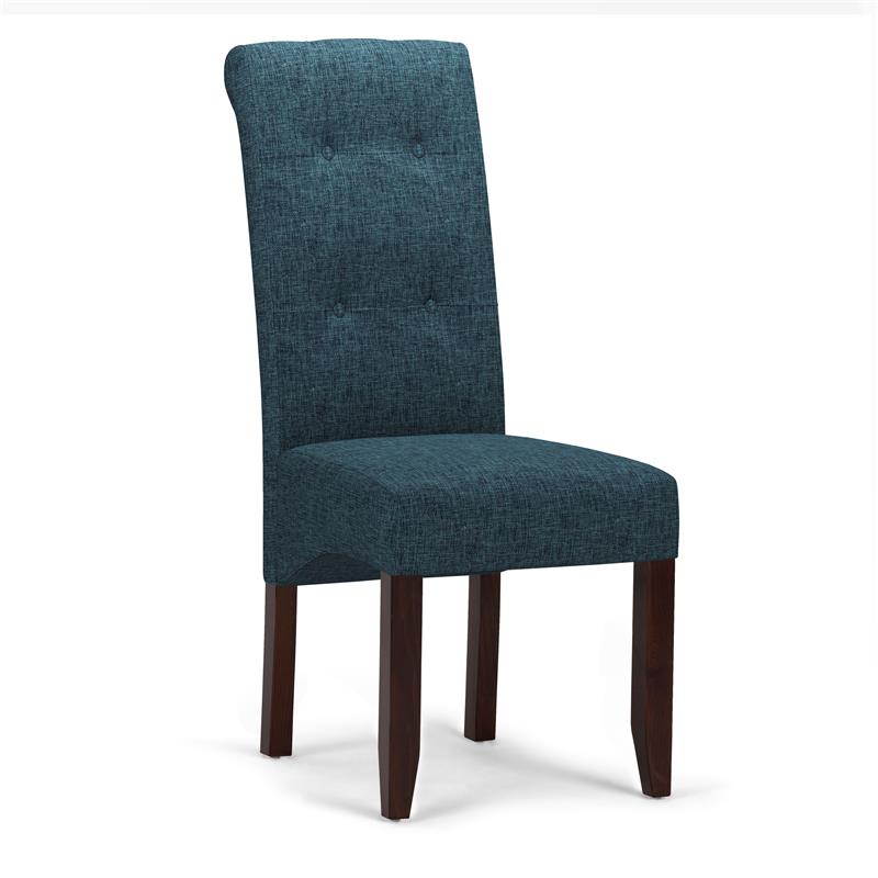 Cosmopolitan Tufted Parson Chair (Set of 2) in Denim Blue Linen Look Fabric