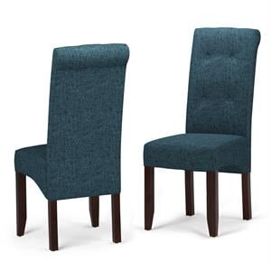 Cosmopolitan Tufted Parson Chair (Set of 2) in Denim Blue Linen Look Fabric