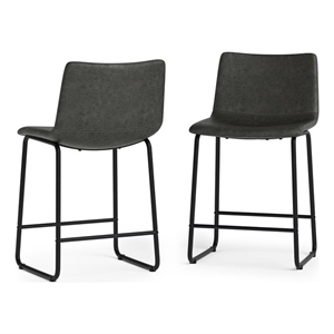 Warner Counter Height Stool (Set of 2) in Distressed Charcoal Gray Faux Leather
