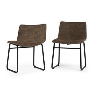 Warner Mid Century Dining Chair (Set of 2) in Distressed Brown Faux Leather