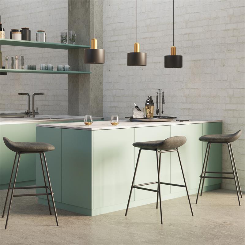 Dafney Contemporary Bar Stool (Set of 2)in Distressed Charcoal Gray Faux Leather