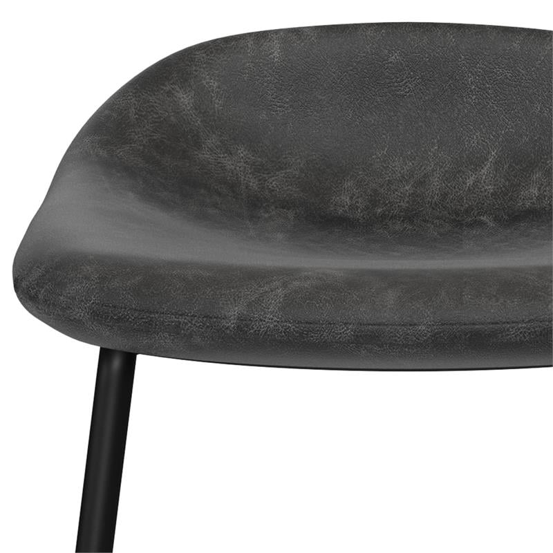 Dafney Contemporary Bar Stool (Set of 2)in Distressed Charcoal Gray Faux Leather