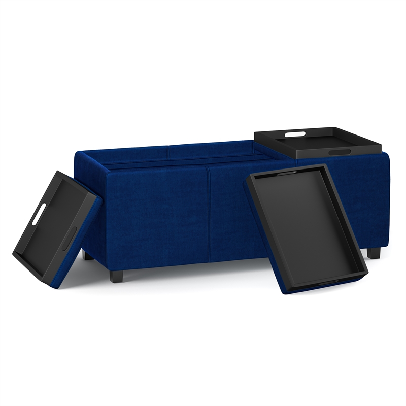 Avalon 42 inch Wide Contemporary Rectangle Storage Ottoman in Blue