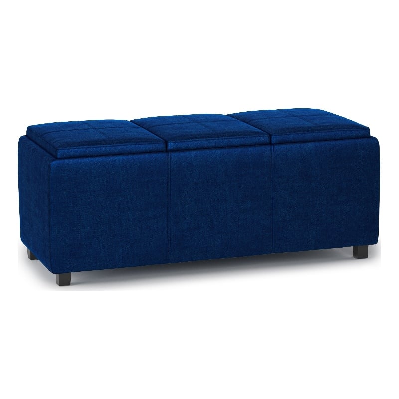 Avalon 42 inch Wide Contemporary Rectangle Storage Ottoman in Blue