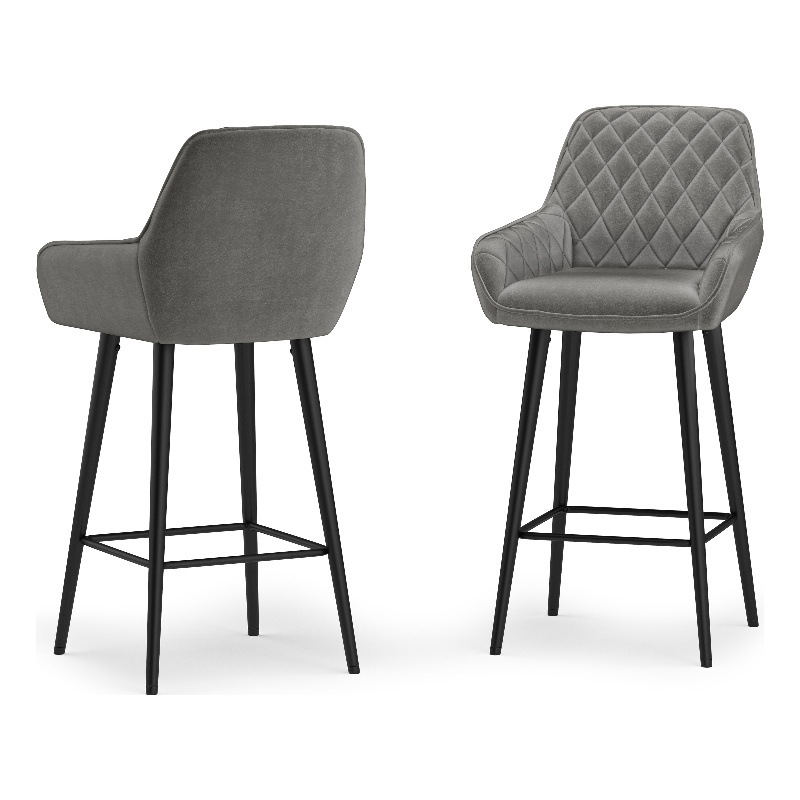 Garey Mid Century Modern Counter Height Stool (Set of 2) in Grey Velvet Fabric Cymax Business